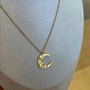 Gold Crescent Moon Pendant Necklace